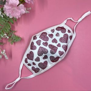 Pink Hearts Crystal Bling Face Mask